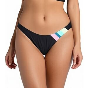 CITRUS Women's Hipster Bikini Bottom Black Colorblock Swimsuit NWT Size Small
